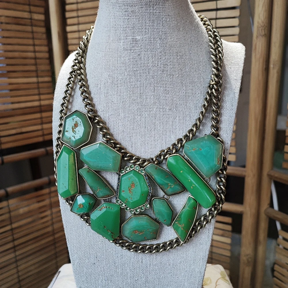 SILPADA By KRBotanical Oxidized Brass Heavy Abstract Green Statement Necklace
